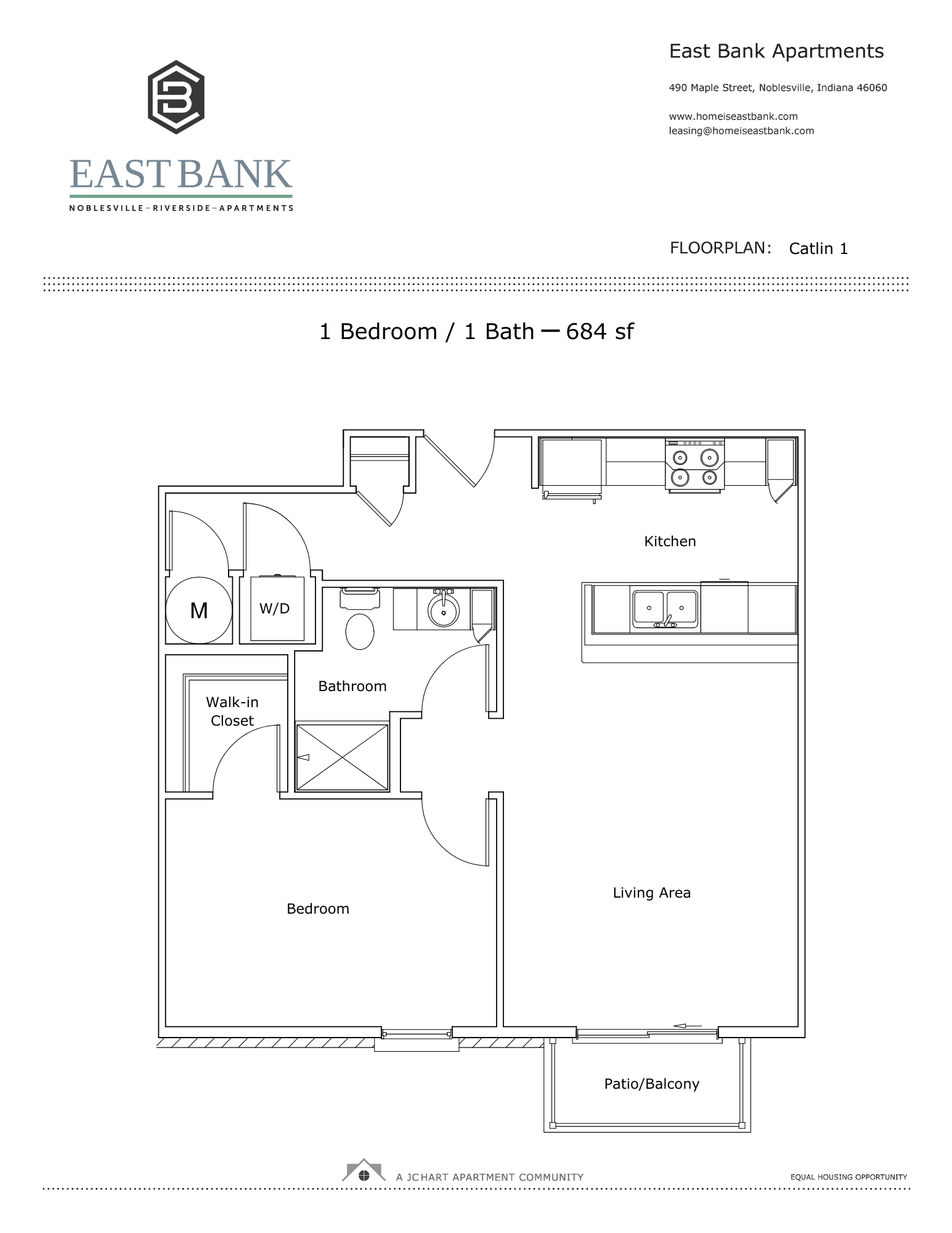 Catlin 1 OneBedroom Floor Plan East Bank Apartments